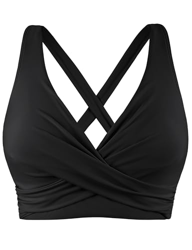 Mycoco Women's Underwire Bikini Top Full Coverage Crop Sport Bikini Top Push Up Criss Cross Swim Top