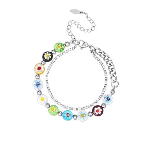 Bracelet Y2K dopamine en perles de verre colorées et acier inoxydable fait main pour femme