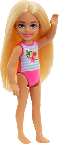 Barbie Chelsea Small Doll Featuring Swimsuit with Stripes & Floral Print, Blonde Hair & Blue Eyes