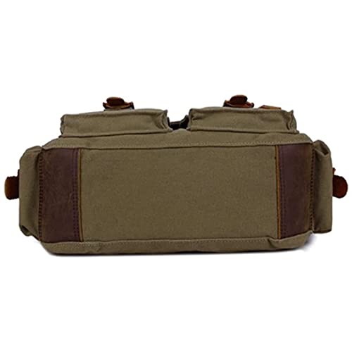 Bolso bandolera de cuero y lona 32cm verde militar miniatura 5