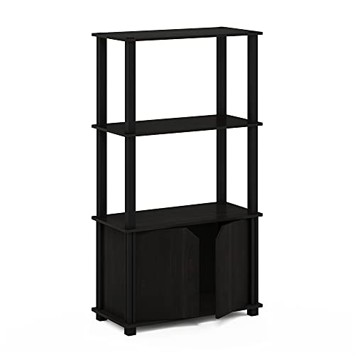Image of Furinno GO GREEN Storage Shelves, 4-Tier Book Shelf, Bookcase, Display Shelf with Open Shelf and Closed Storage, for Organization and Storage, Living Room, Garage, Home Office, Espresso