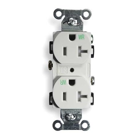 Hubbell BR20WHIWRTR Weather/Tamper Resistant, Common Ground, 20 amp, 125V, 5-20R, White