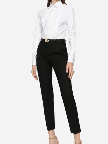 SUNNOW Women's White Tuxedo Button Up Shirt Long Sleeve Bib Collar Blouse Dressy Casual Tops2