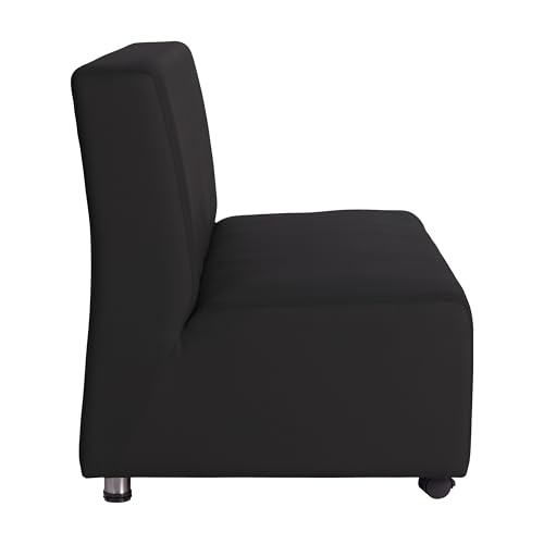 Image of FDP Pro Series Upholstered Armless Mobile Sofa with Locking Casters for Portability Commercial Seating for Hotel Lobby, Office, Restaurant, Waiting Room, Home - Black