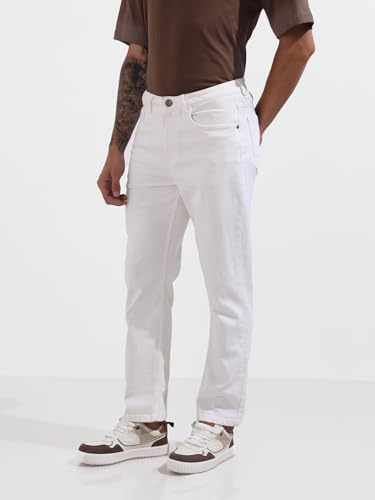 Image of The Indian Garage Co Men Slim Fit Mid-Rise Jeans (White 34)