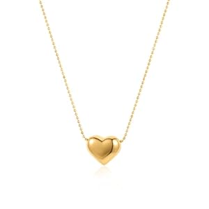 Emibele Dainty Gold Heart Charm Thin Chain Necklace, 18K Gold Plated Stainless Steel No Tarnish Necklace with Love Pendant Small Ball Bead Chain, Minimalist Cute Jewelry Gifts for Women