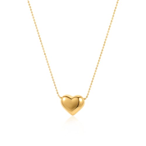 Dainty Gold Heart Charm Necklace for Women, Stainless Steel No Tarnish 18K Gold Plated Necklaces with Love Heart Pendant & Paperclip Chain, Valentines Birthday Jewelry Gifts for Women