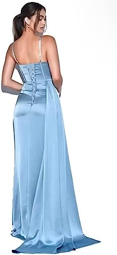 Heimo Spaghetti Straps Mermaid Prom Dress 2023 Long Satin Pleated Bodycon Formal Dresses For Women Evening Party With Slit Gold Us0 #TOP2