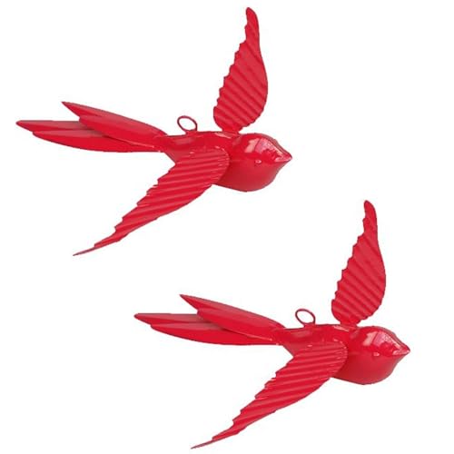 Image of Elan Hanging Decorative Rockstar Bird for Home Balcony and Garden Decor (Metal; Red, Set of 2)