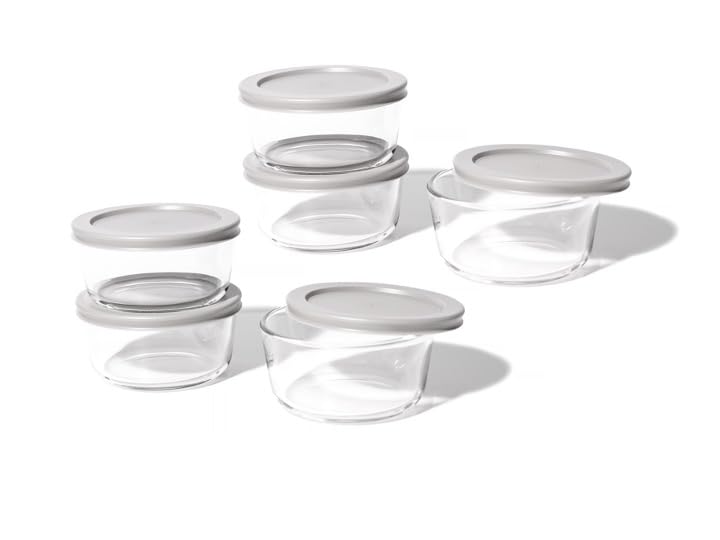 Borosilicate Glass Food Containers - 12 Piece Set (2 cup) - Premium Storage Solution Microwave & Dishwasher Safe, BPA-Free Lids, Grey