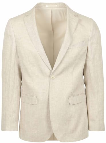 Suitable Herringbone Crudo Blazer de lino para hombre, Beige, Blanco Lana, 48