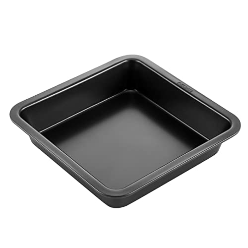 CHEFMADE バット スクエア ケーキ 焼型 ベイクウェア コースター 天ぷら 揚げ物 粘りにくいケーキ型 鉄のパン型 オーブン用ピザプレート 8インチ 黒 (22.9*22.9*4.6cm)