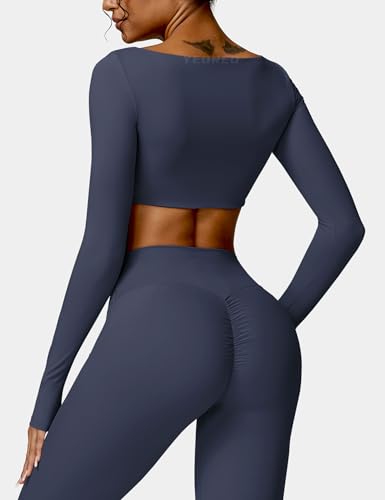 Image of YEOREO Kyla Women Crop Top Long Sleeve Padded Sports Low Medium Impact Yoga Shirt Workout