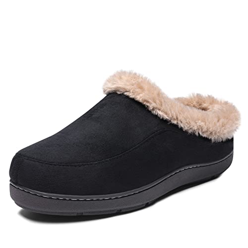 Dream Pairs Men's Fuzzy Faux Fur Slip-On Washable House Slippers,Warm Comfort Lining And Non-Slip Sole Winter Bedroom Shoes Indoor Outdoor,Sdsl2229M,Black,Size 11 #TOP17