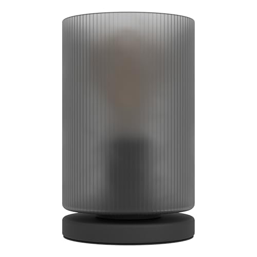 Eglo Colomera Lámpara de mesa de cristal elegante, decoración para habitaciones, dormitorio, salón, de metal en negro y cristal ahumado, casquillo E27, diámetro de 12 cm