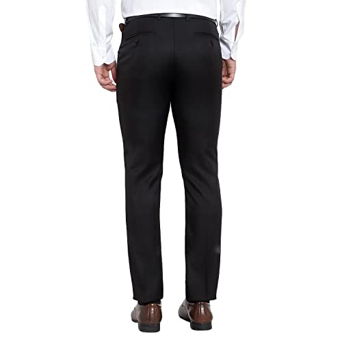 Image of The PS Men's Formal Regular Fit Cotton Blend Black, Dark Grey Combo Trouser (Pack of 2)