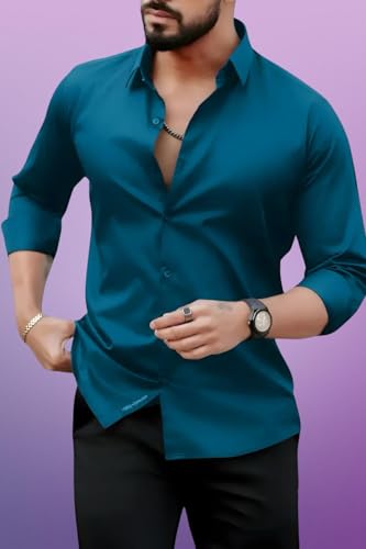 Image of Men's Casual Cotton Blend Shirt | Regular Fit | Full Sleeve | Solid Design