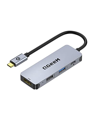 QGeeM USB C Hub 5 in 1 Multi-Port Digital AV Adapter 4K HDMI, 100W Power Delivery, 3 USB-A Data Ports, USB C Dongle Compatible for MacBook Pro Air Ipad HP Dell Lenovo iMac iPhone 15 Pro/Pro etc.