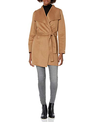 T Tahari Women's Classic Double Face Wool Blend Wrap Coat, Camel, Large