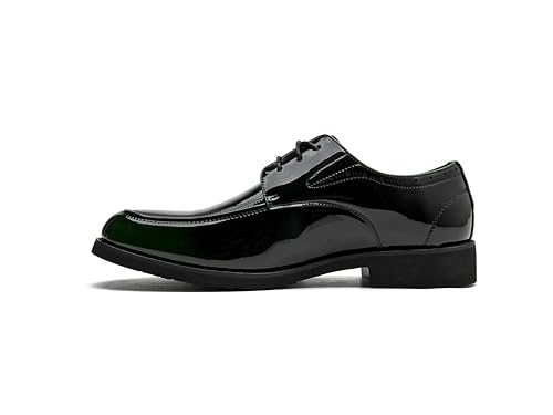 Image of Men's Patent Leather Oxford Dress Shoes, Classic Lace-up Derby, Wine Red,Blackish Green