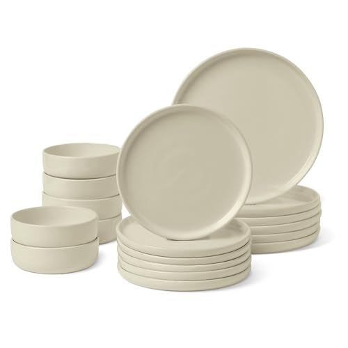 Amazon Basics Glasiertes Steingutgeschirr, 18-Teiliges Set, 6...