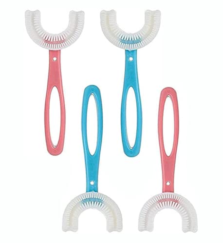 Kids U-Shaped Toothbrush ,Food Grade Soft Silicone Brush Head, 360° Oral Teeth Cleaning Design for Toddlers and Children (4pcs6-12 Ages)