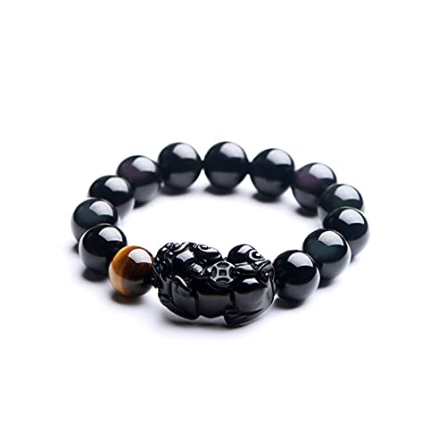 Black Obsidian Bracelet,Feng Shui Black Obsidian Wealth Bracelet for Women Men Stretch Obsidian Bracelet Bangle with Pixiu Tiger Eye Stone Attract Wealth Money and Good Luck