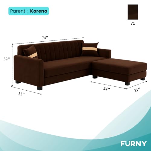 Image of FURNY Karelon 3 Seater Fabric Modular Sofa Set with Ottoman (Brown) | Premium Velvet Finish | Durable Comfort | Ideal for Living Room