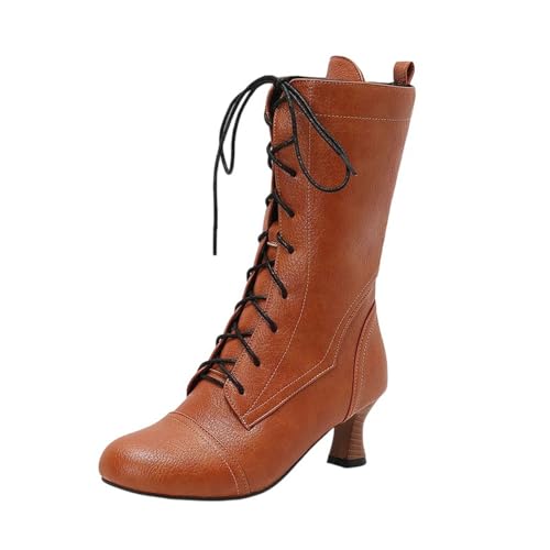 Bottes mi-mollet femme de qualité supérieure à lacets d'hiver couleur jaune 37.5