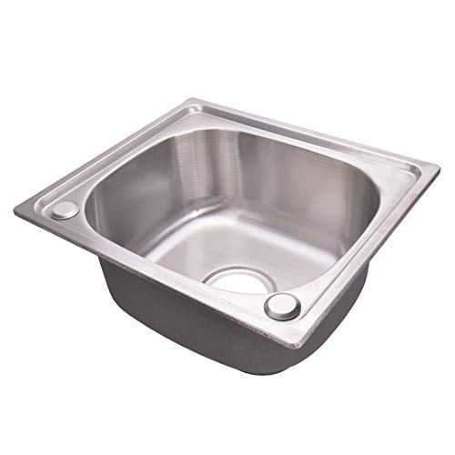 Queiting Square Kitchen Sink Single Bowl Stainless Steel with Strainer & Drainer Waste Plumbing Pipes Undermount Drop-in Installation Inset 345 * 290 mm 13.5 * 11.4 Inch - Image 6