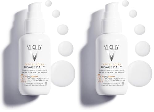 Vichy Líquido Fotoprotector UV-Age de Uso Diario, Combate el Envejecimiento, Previene Arrugas y Manchas, Fotoprotección SPF50+ Contra Rayos UVB y UVA, Capital Soleil, 40 ml (Paquete de 2)