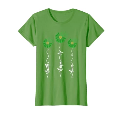 Mental Health Awareness Faith Hope Love Flower Women Kid Men T-Shirt, Women, Grass Green, Large