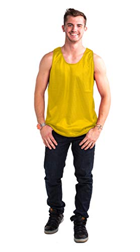 Hill Reversible Mesh Basketball Performance Cool Dry Sleeveless Men Tank Top (S, Yellow)