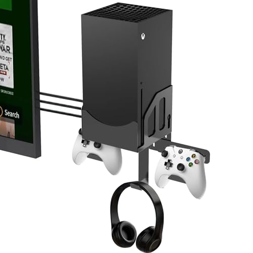 Wall Mount for Xbox Series X (with accessories installed near the TV),Metal material,Controller Holder & Headphone Hanger,Black
