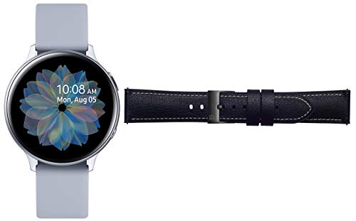 Image of Samsung Galaxy Watch Active 2 (Bluetooth + LTE, 44 mm) - Silver, Aluminium Dial, Silicon Straps + Free Leather Strap (Black) Worth INR 2500
