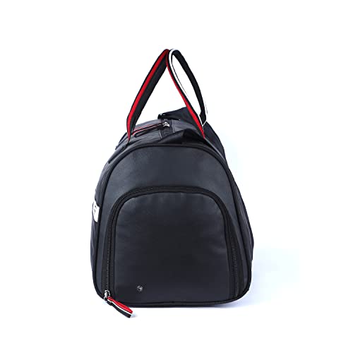 Gear Essentials 27L Medium Faux-Leather Water Resistant Travel Duffle Bag/Gym Bag for Men/Women with Shoe Compartment (Black)