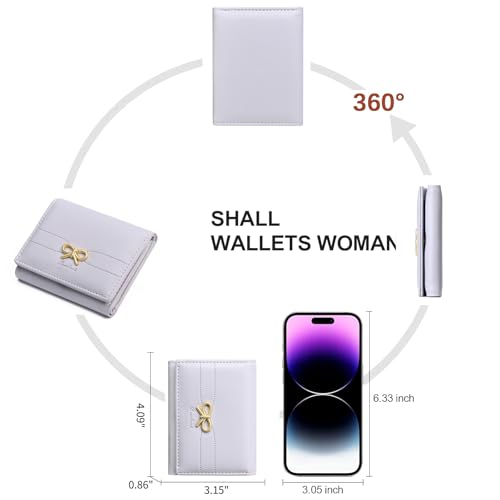 Image of RNIEGA Small Wallets Girls Cute Coquette Bow Wallet Women Aesthetic Credit Card Holder with ID Window, Light Purple