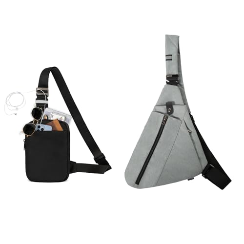 Mens Crossbody Bag with RFID Pocket,Grey Sling Bag with Water Bottle Bag for Travel Sports