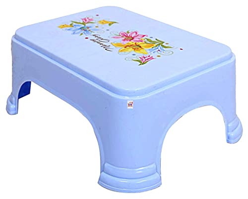Image of Kuber Industries Printed 2 Pieces Plastic Bathroom Tub & Stool Set (Blue)