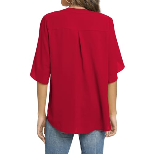 Funlingo Women's Summer Tops Short Sleeve Casual Shirts V Neck Chiffon Dressy Blouse Tops4