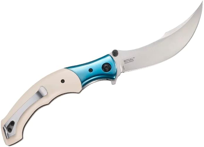 CRKT Ritual Assisted Pocket Knife: Everyday Carry Utility Folder, Sandvik 12C27 Steel Recurve Blade with Satin Finish, Liner Lock, Flipper Open, Ivory Resin Infused Fiber Handles 7471