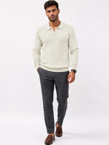 Image of TYSORT Men's Cotton Full Sleeve Collar Polo Sweater for Men, Cable Knitted Sweaters for Men