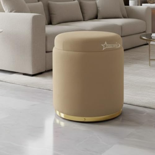 Image of Velvet Round Single Strip Ottoman Office Stool Foot Rest Stool Velvet Fabric Padded Seat Pouf Ottoman 16 X 16X 19 inch, in Round Shape for Living Room Coffee