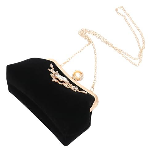 Pochette de banquet élégante avec pierres brillantes et chaîne fine noire