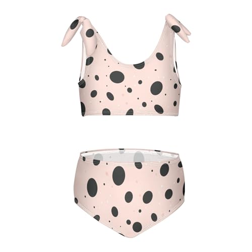 KLL Black Polka Dots on Pink Background Girls Two Piece Bikini Set Beach Swimsuit Swimwear Adjustable Strap