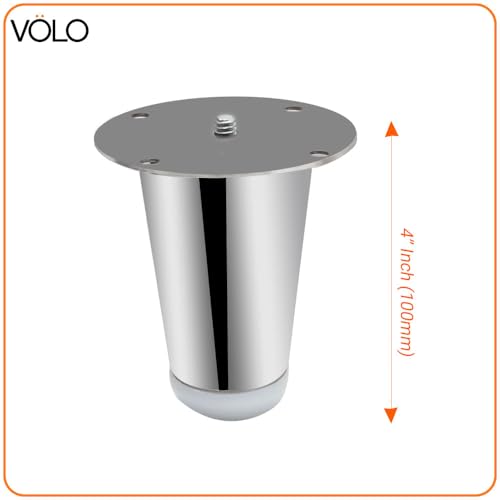 Image of VOLO Furniture Legs 3 inch, Heavy Duty Sofa Legs, Modern Style Furniture Legs, DIY Replacement SS Metal Legs for Table Cabinet Cupboard Sofa Couch Chair, (Set of 4 pcs)(A-67) (4 inch- 100 mm, Silver)