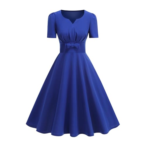 OMEWEE Vestidos formales para mujer, manga corta, cuello en V, vestido de cóctel, fiesta de té, elegante vestido de noche para invitada de boda, azul real, XL