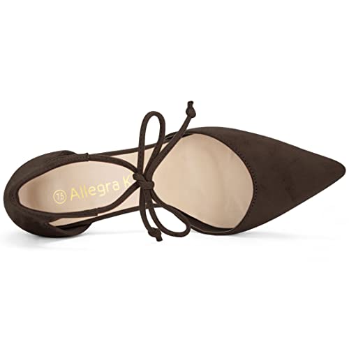 Allegra K Women Ankle Tie Chunky Heel Pointed Toe Dress Coffee Pumps 10 M US4