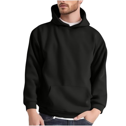 Men Hoodies Fleece Solid Plus Sized Long Sleeve Pullover Sweatshirts Comfy Casual 2025 Fall Winter Hooded Outfits
