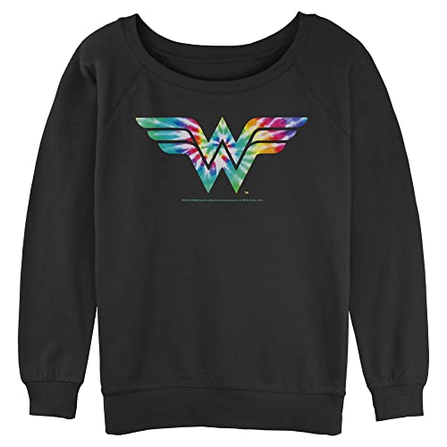 Image of WARNER BROS womens Wonder Woman Wonder Woman Tye Dye Junior's Raglan Pullover With Coverstitch